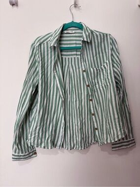 beachlunchlounge Green and White Striped Shirt
